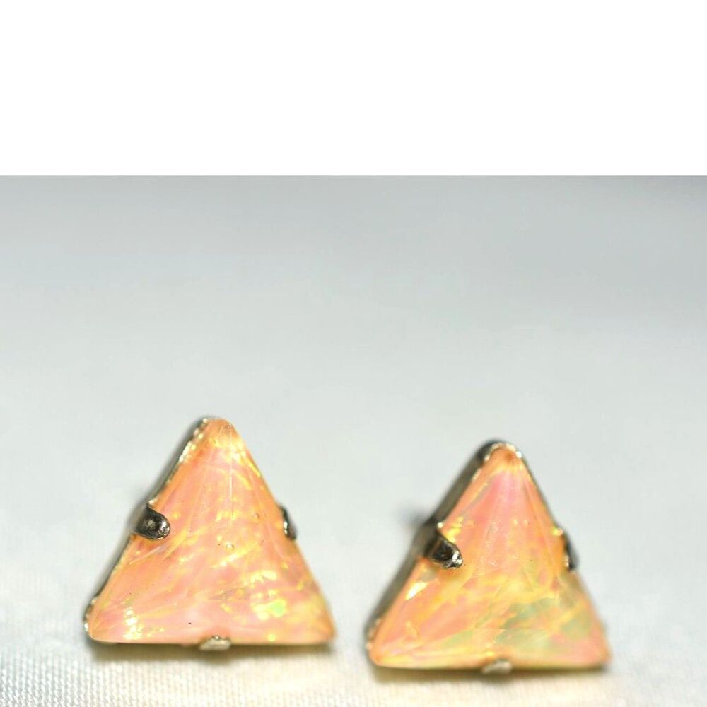 Rare Vintage 50's Petite Iridescent Yellow/Orange Inset Gold Tone Post Earrings